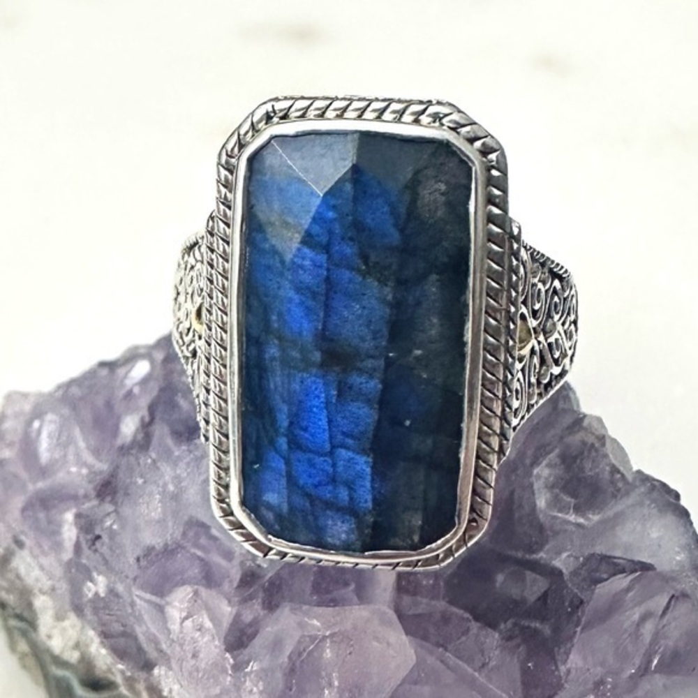 Robert Manse Faceted Labradorite Balinese Sterling Silver 18k Gold Accent Ring-9
